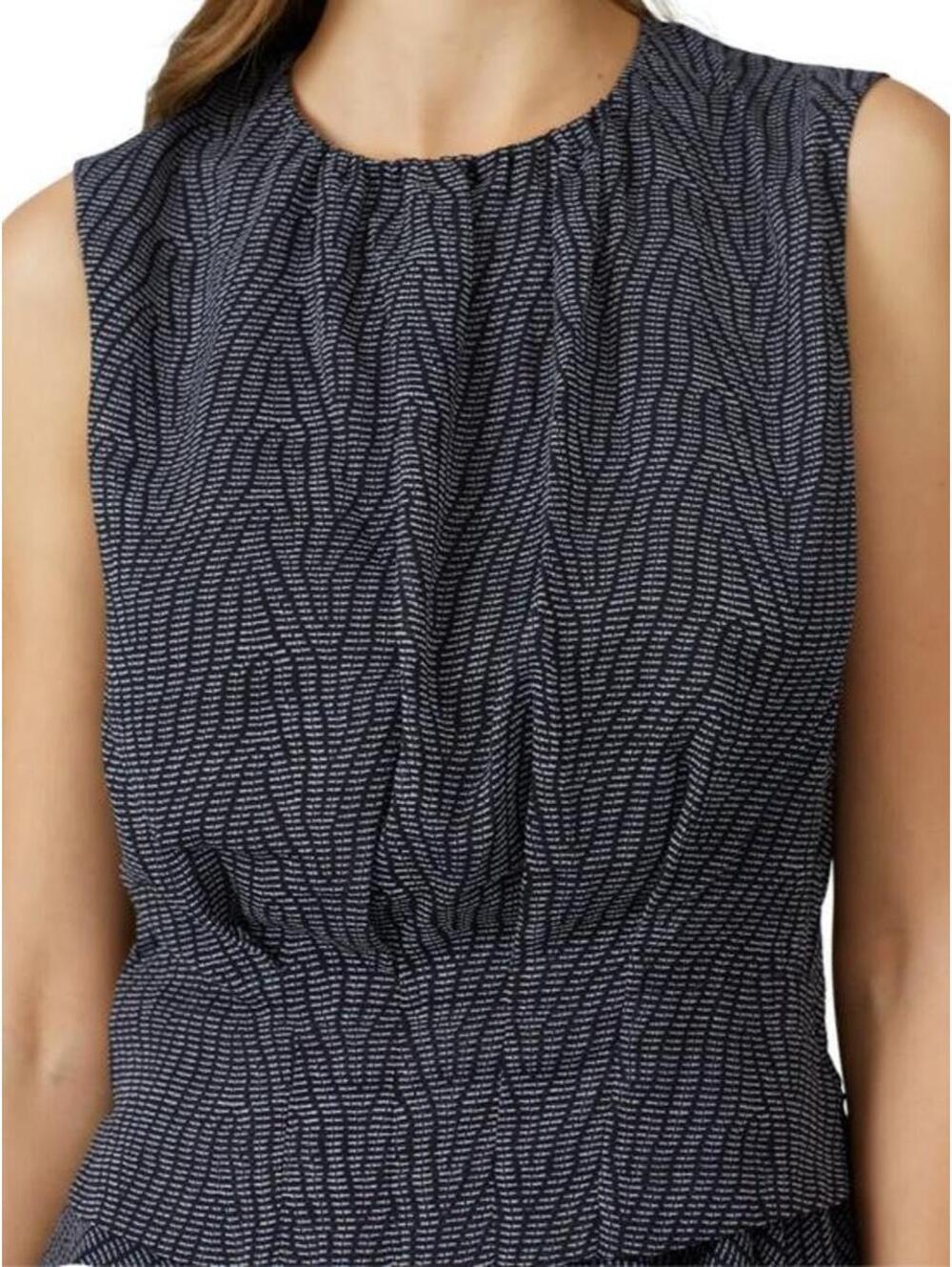 Derek Lam Womens IT 46 US 10 L Navy White Draped Front Sleeveless Blouse Top